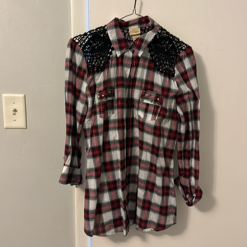 Red and black flannel shirt. Cotton shirt.